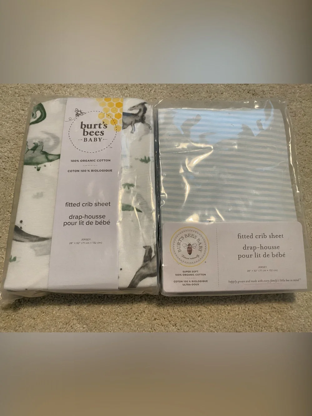 Set of 2 - New, Unopened, Burt's Bees Fitted Crib Sheets